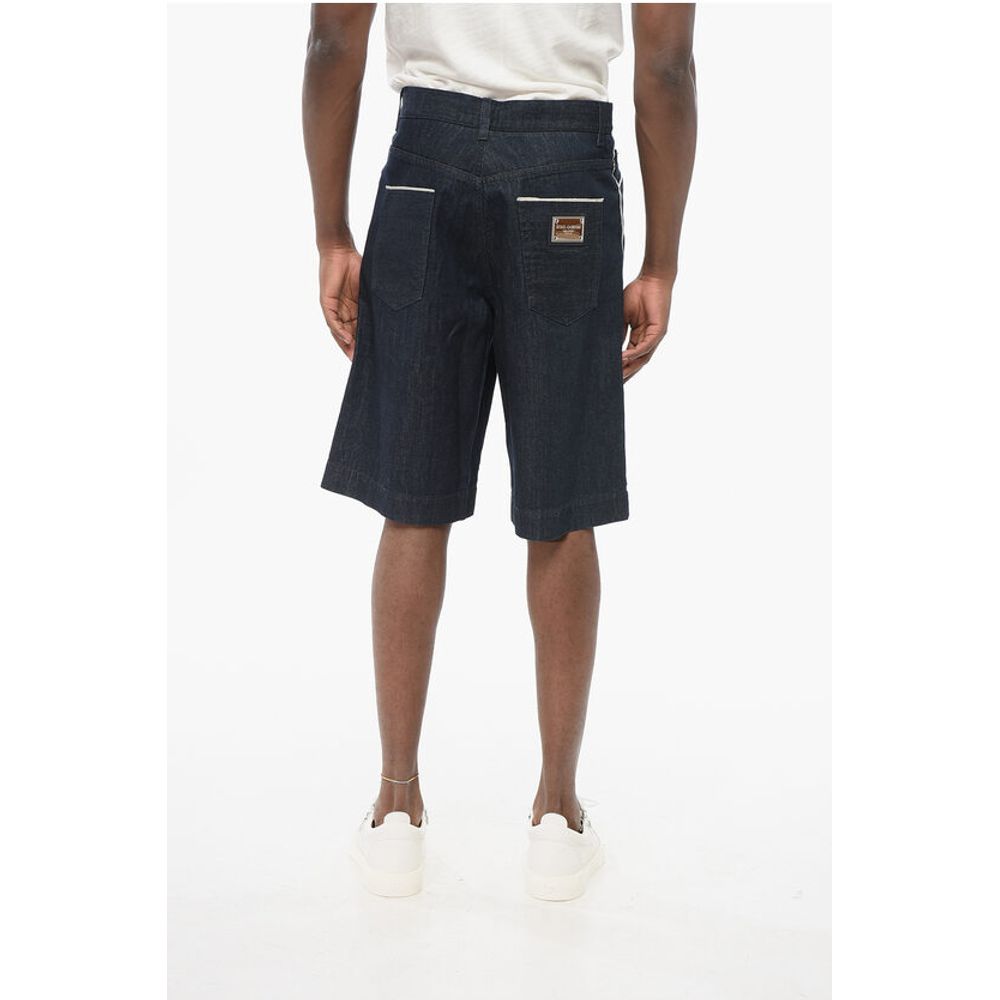 Dark Washed Denim Shorts with Contrasting Details