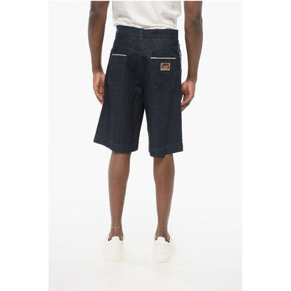 Dark Washed Denim Shorts with Contrasting Details