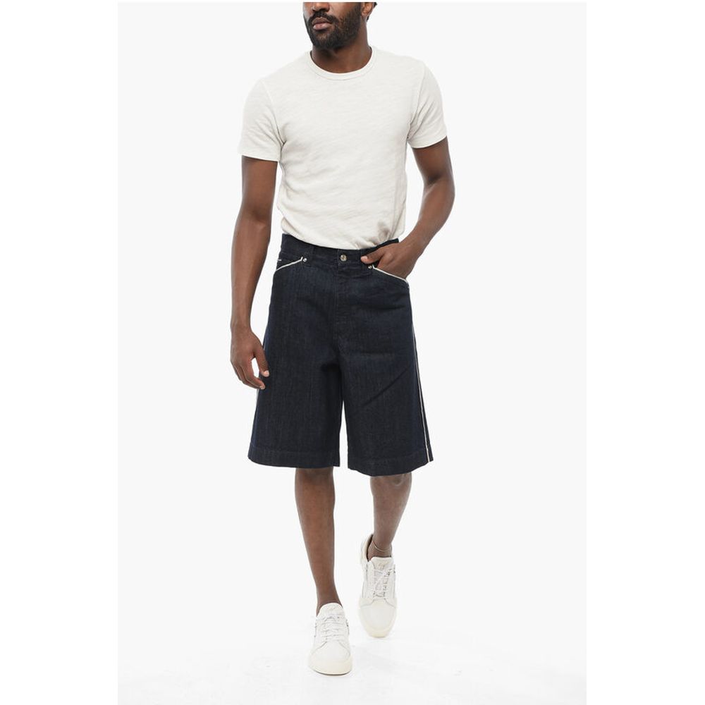 Dark Washed Denim Shorts with Contrasting Details