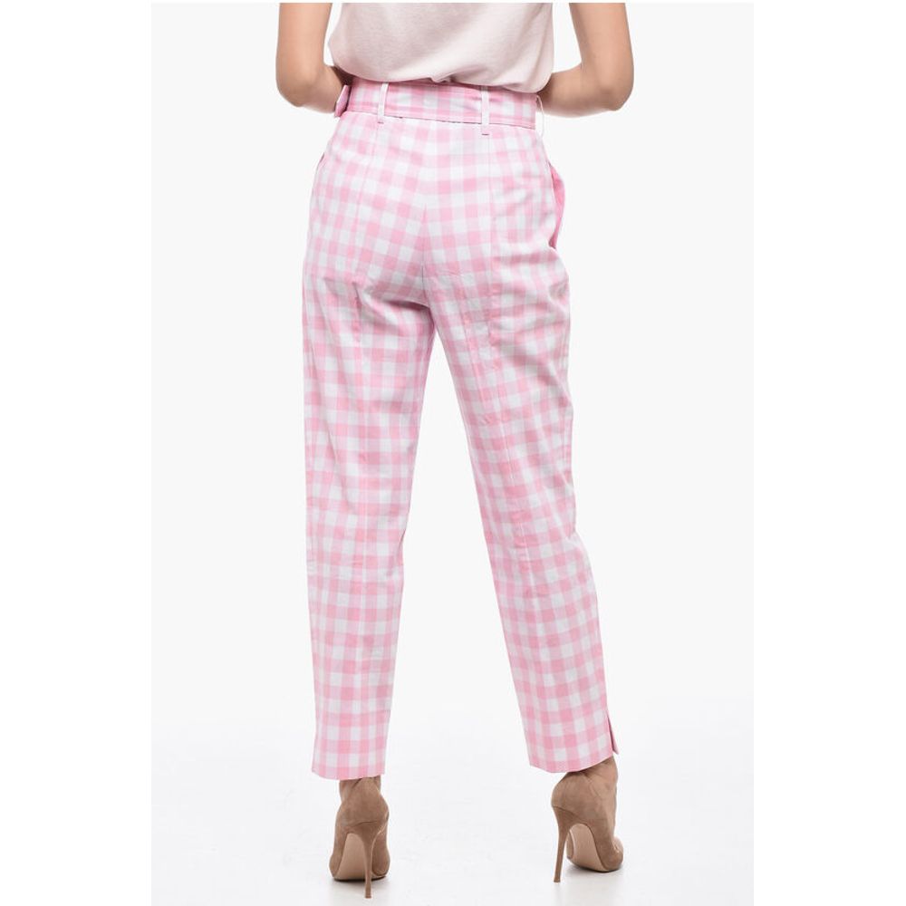 Single-pleated Vichy Cotton Pants with Belt