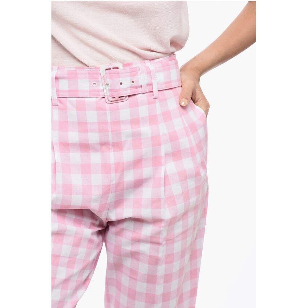 Single-pleated Vichy Cotton Pants with Belt