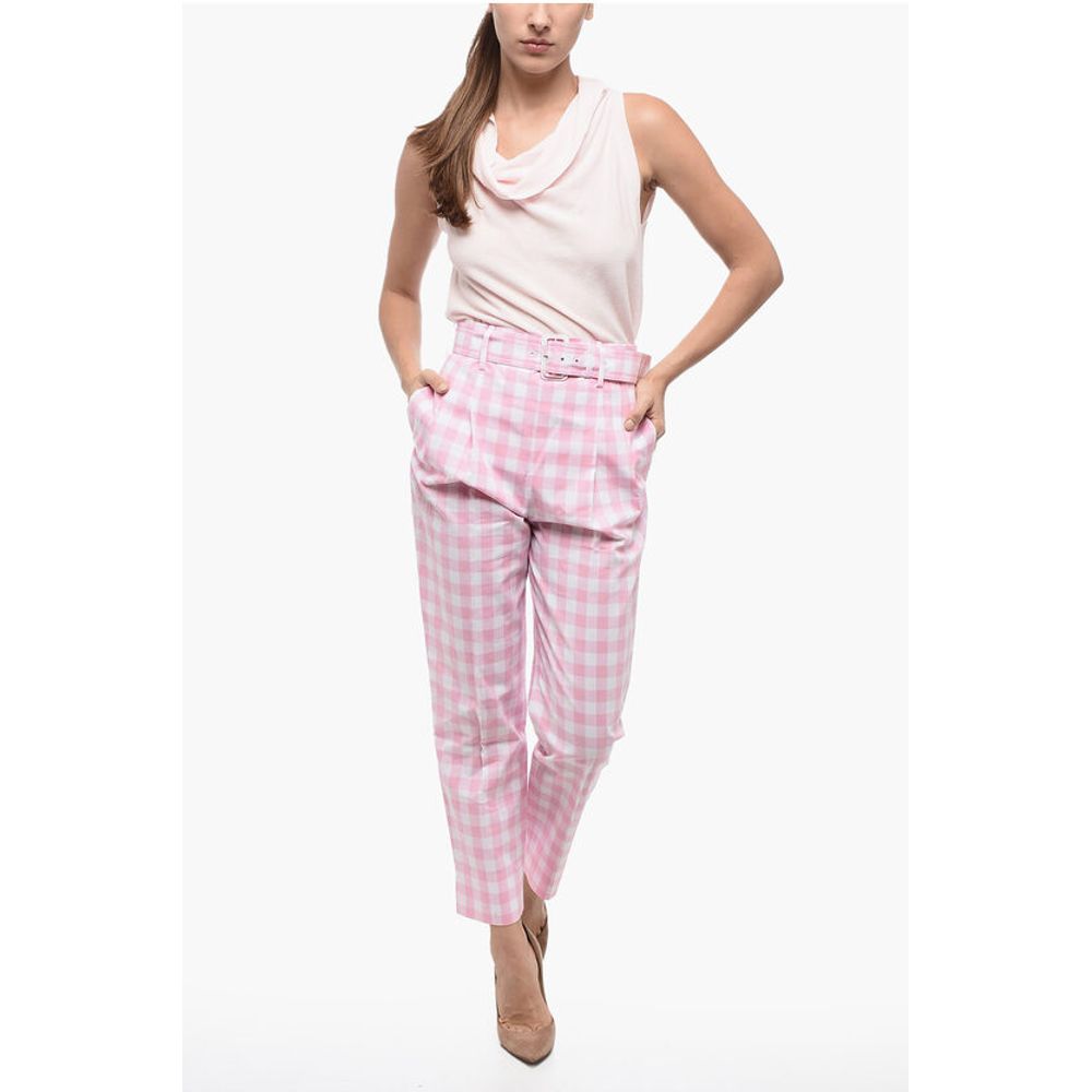 Single-pleated Vichy Cotton Pants with Belt