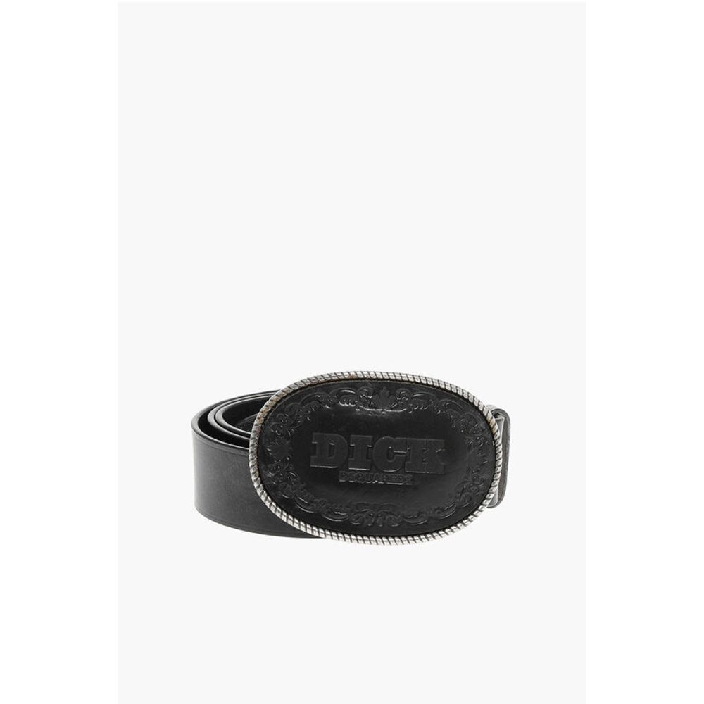 Leather D**K Belt with Oval Buckle 40mm