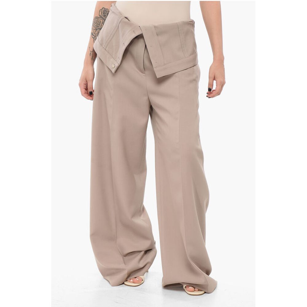 Wide-leg Pants with Fold Over Waist Design