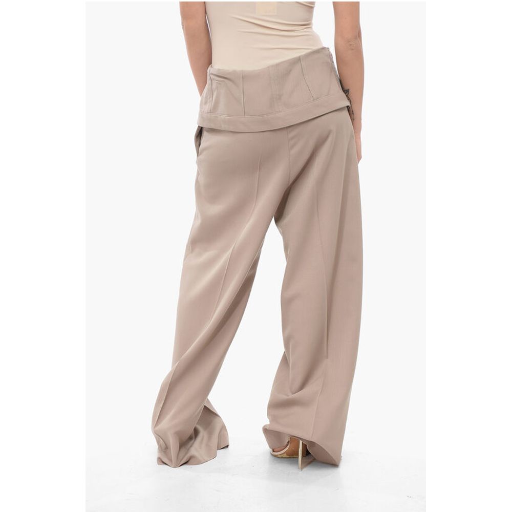 Wide-leg Pants with Fold Over Waist Design
