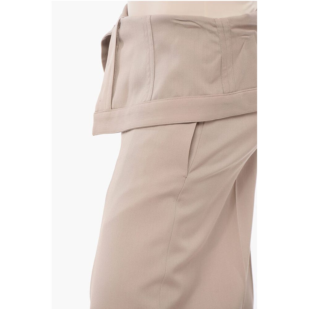 Wide-leg Pants with Fold Over Waist Design