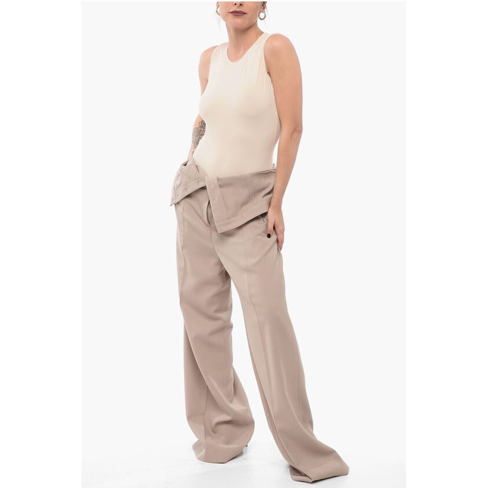 Wide-leg Pants with Fold Over Waist Design