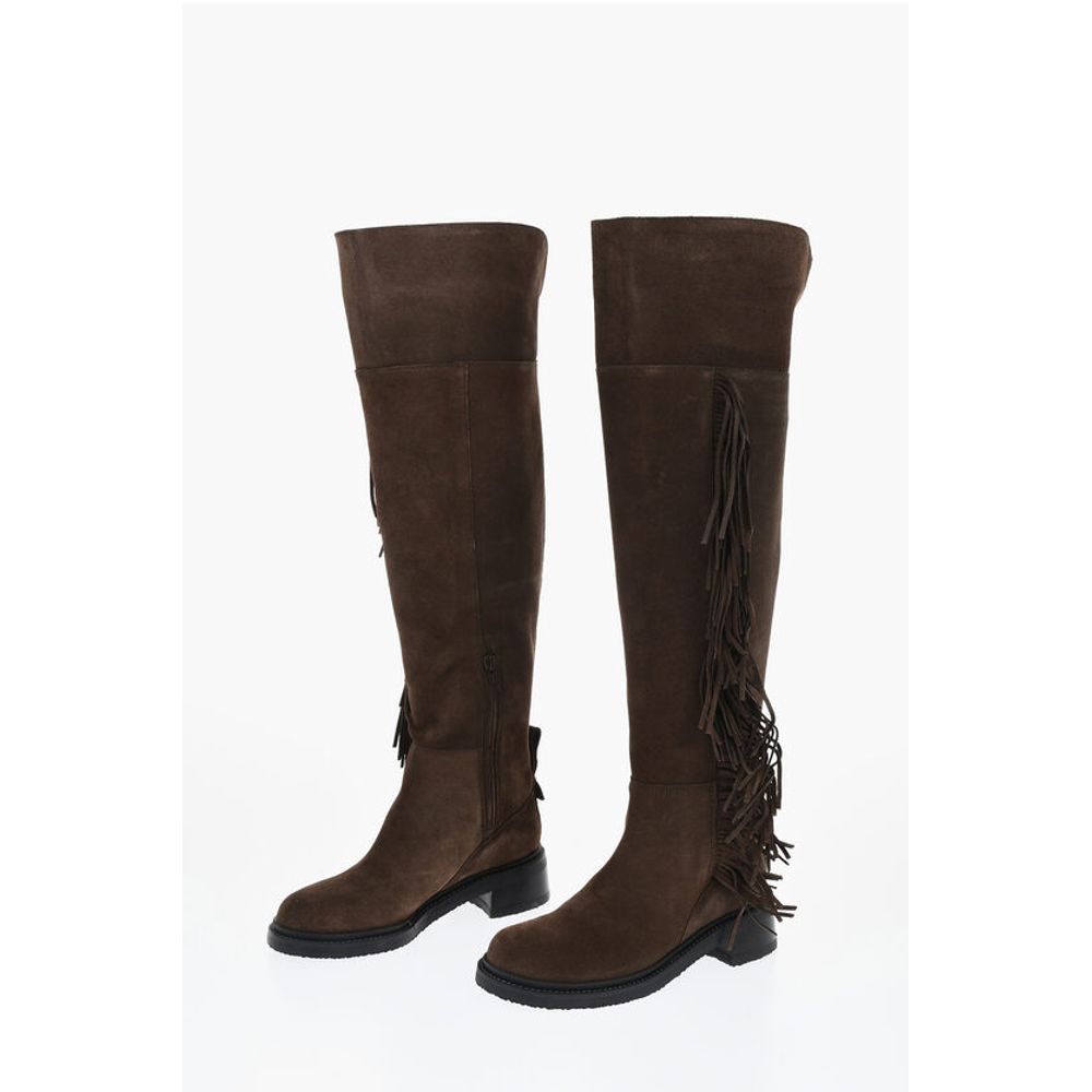 Fringed Suede Thigh-High Boots