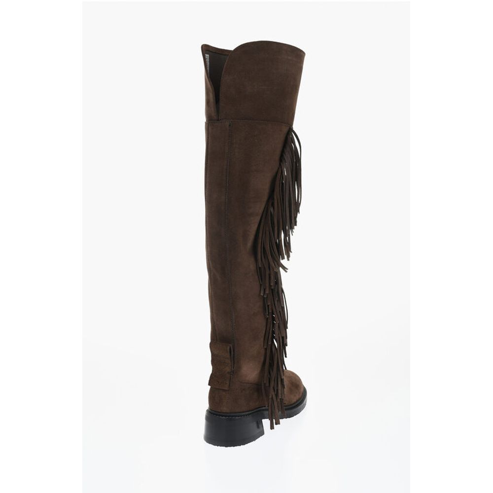 Fringed Suede Thigh-High Boots