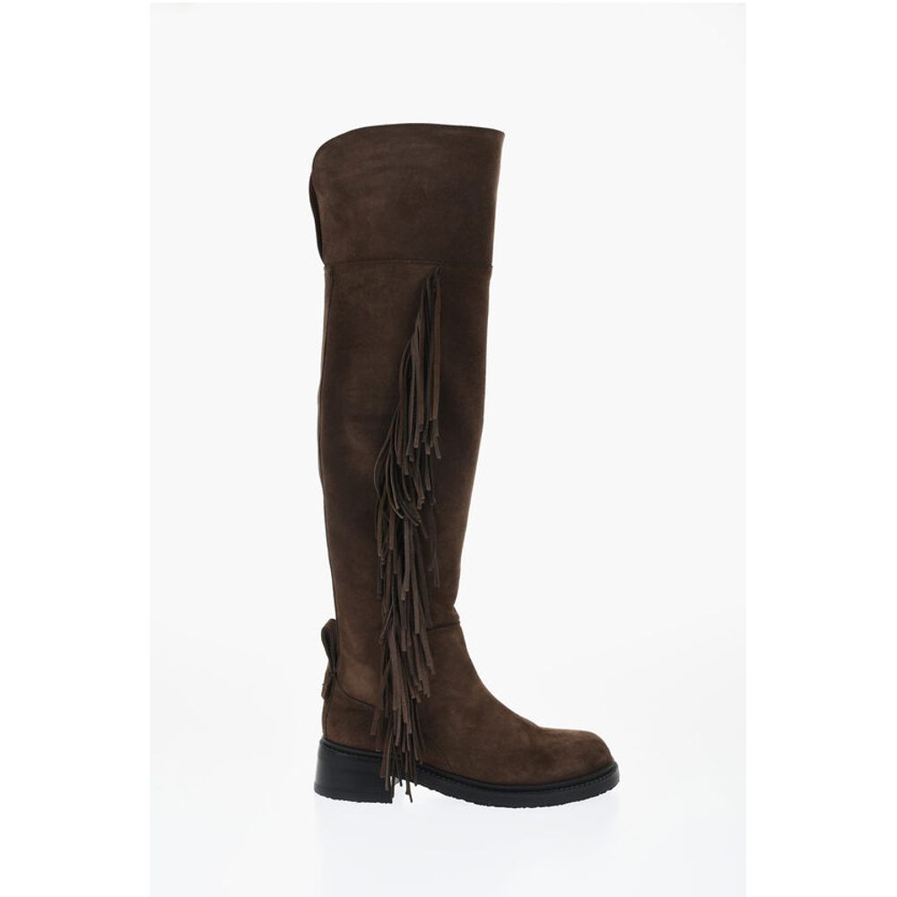 Fringed Suede Thigh-High Boots
