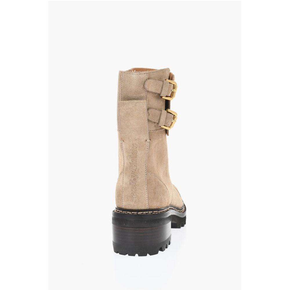 Suede Combat Boots With Buckles