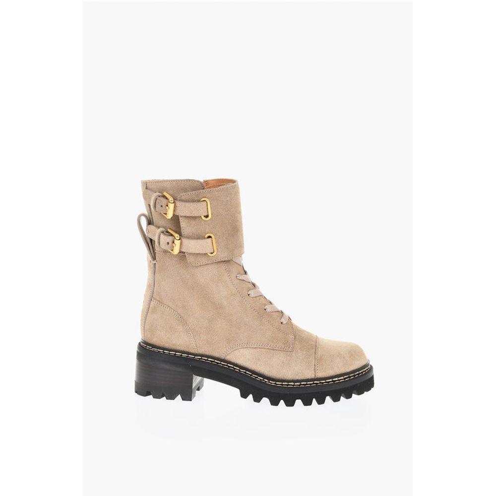 Suede Combat Boots With Buckles