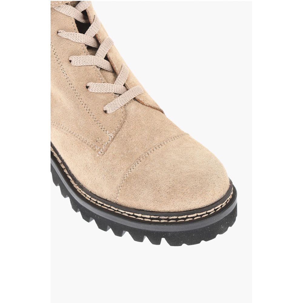 Suede Combat Boots With Buckles