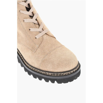 Suede Combat Boots With Buckles