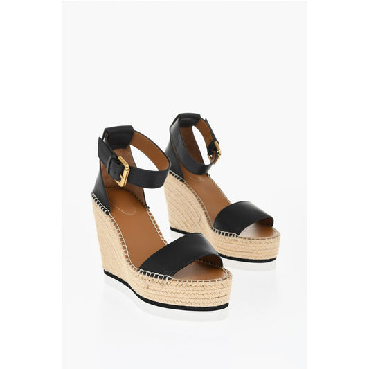 Leather Sandals Espadrillas Wedge 12 cm