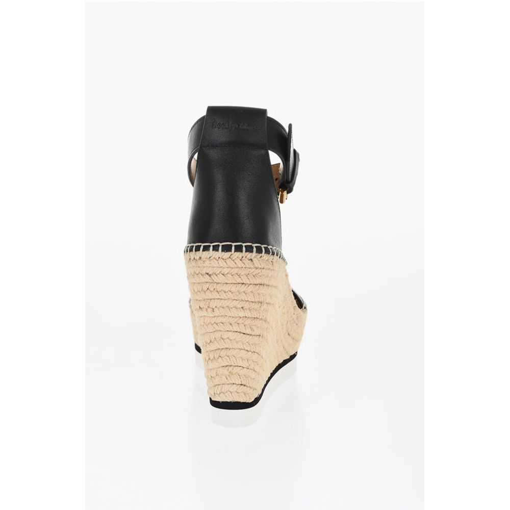 Leather Sandals Espadrillas Wedge 12 cm