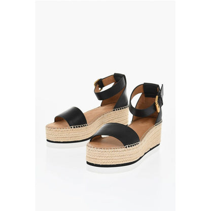 Leather Sandals Espadrillas Wedge 7 cm
