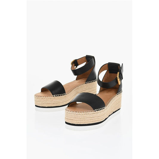 Leather Sandals Espadrillas Wedge 7 cm
