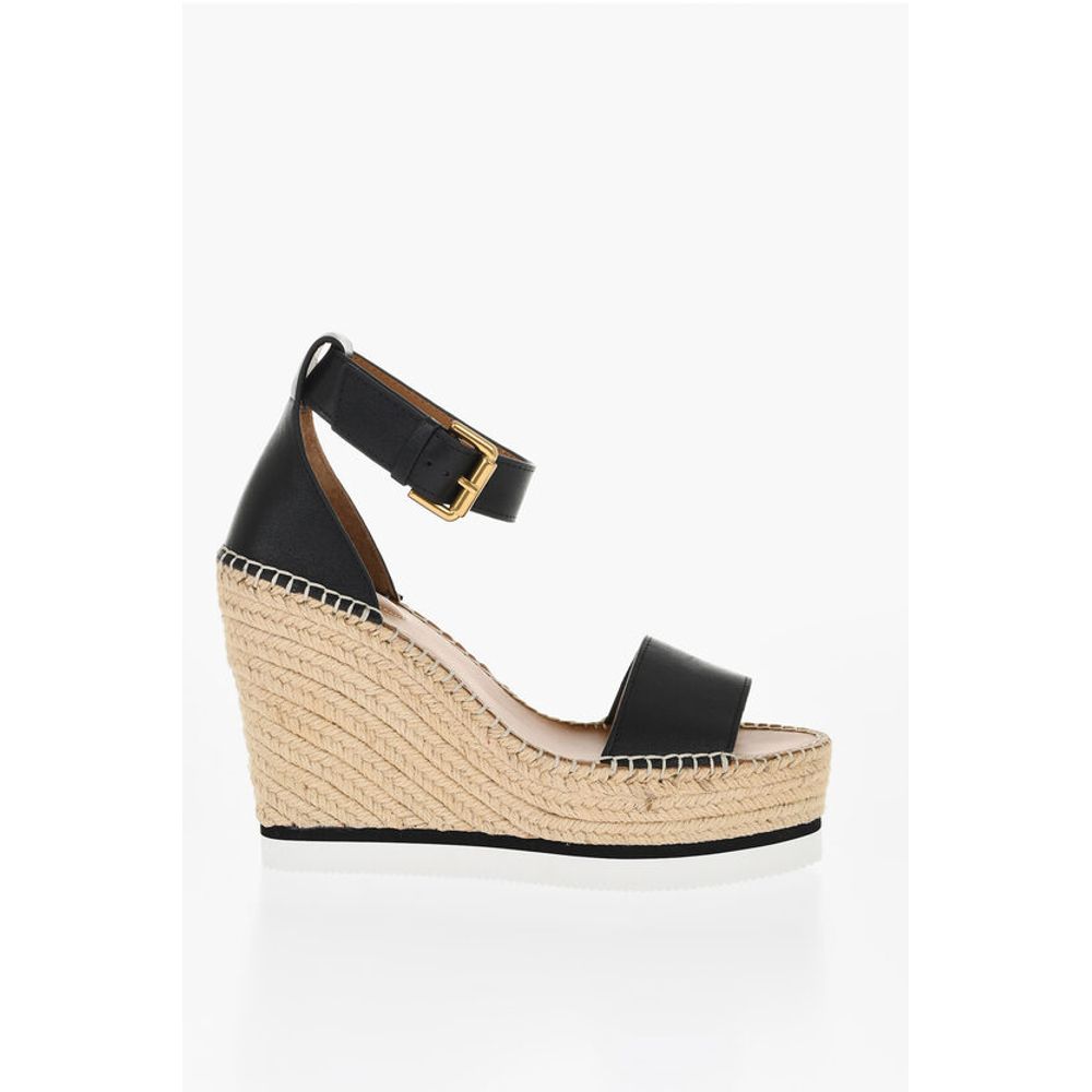 Leather Sandals Espadrillas Wedge 12 cm