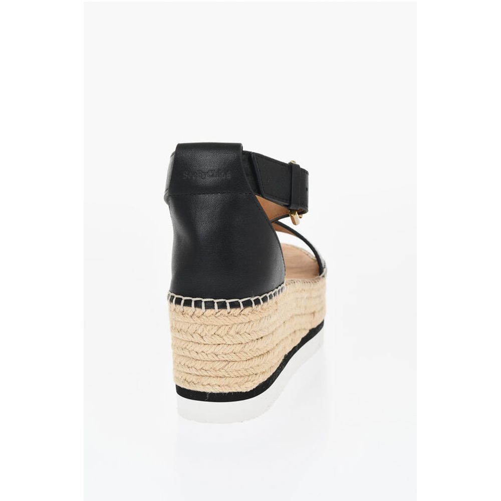 Leather Sandals Espadrillas Wedge 7 cm