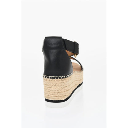 Leather Sandals Espadrillas Wedge 7 cm