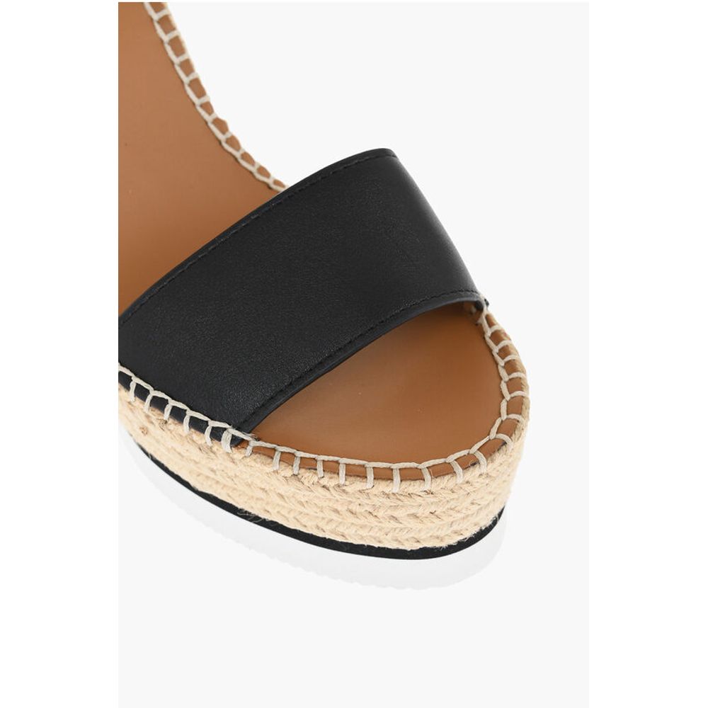 Leather Sandals Espadrillas Wedge 12 cm