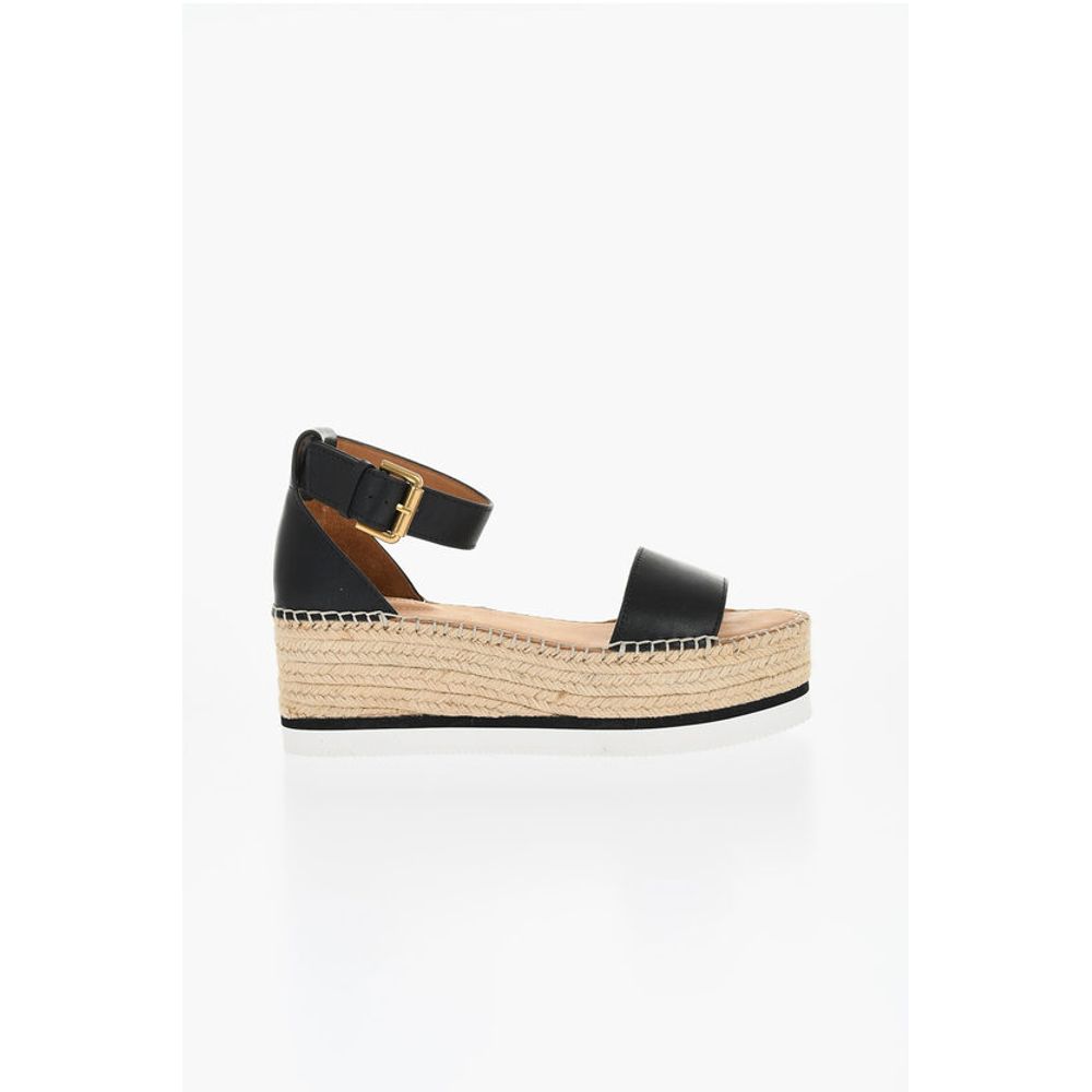 Leather Sandals Espadrillas Wedge 7 cm