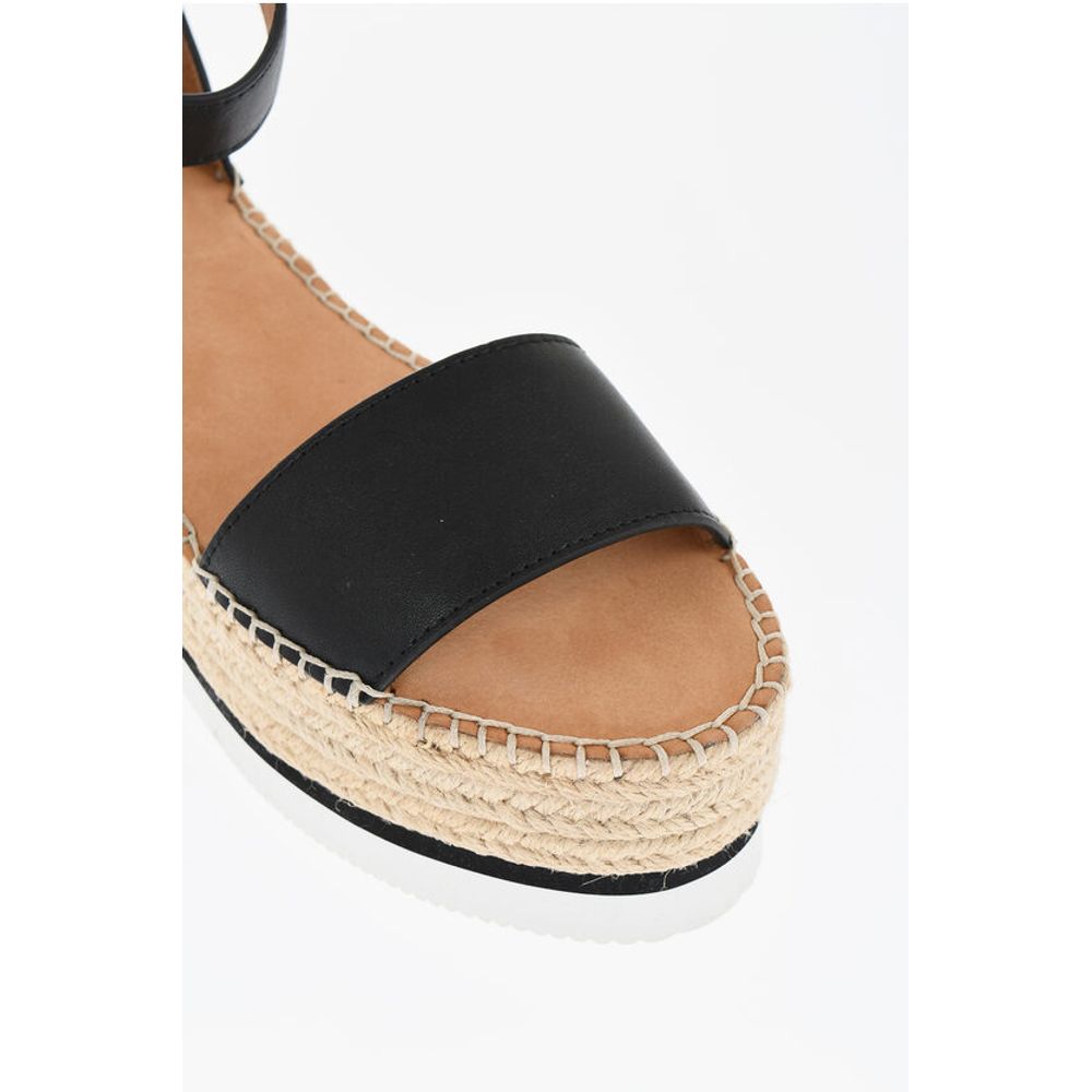 Leather Sandals Espadrillas Wedge 7 cm