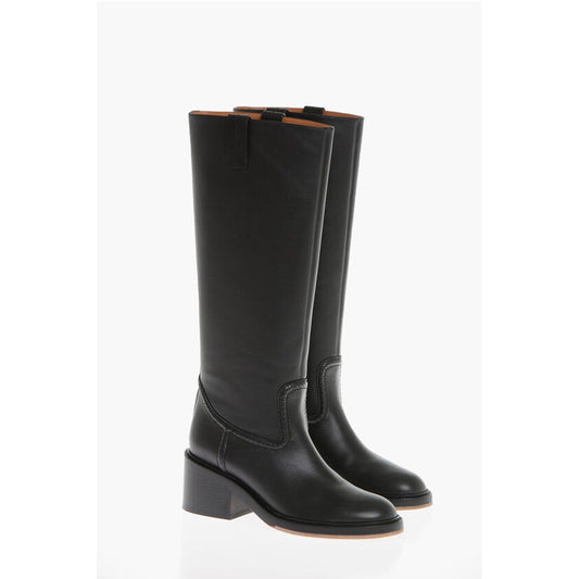 Leather High Boots with Embossed Stitches