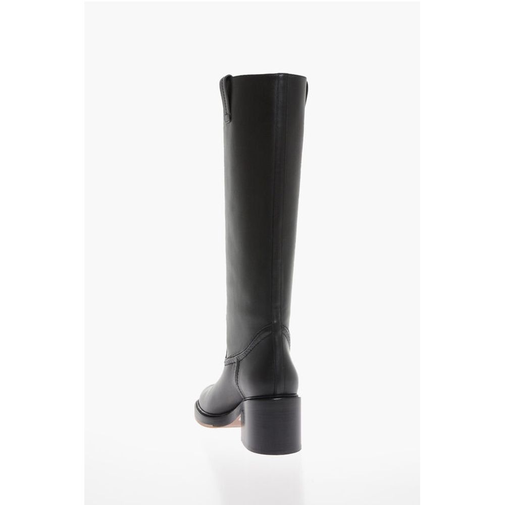Leather High Boots with Embossed Stitches