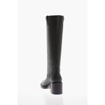 Leather High Boots with Embossed Stitches