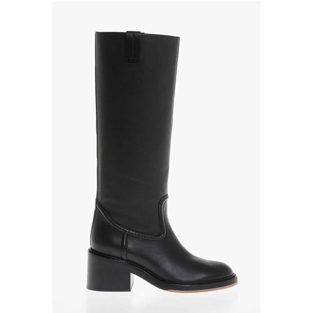 Leather High Boots with Embossed Stitches