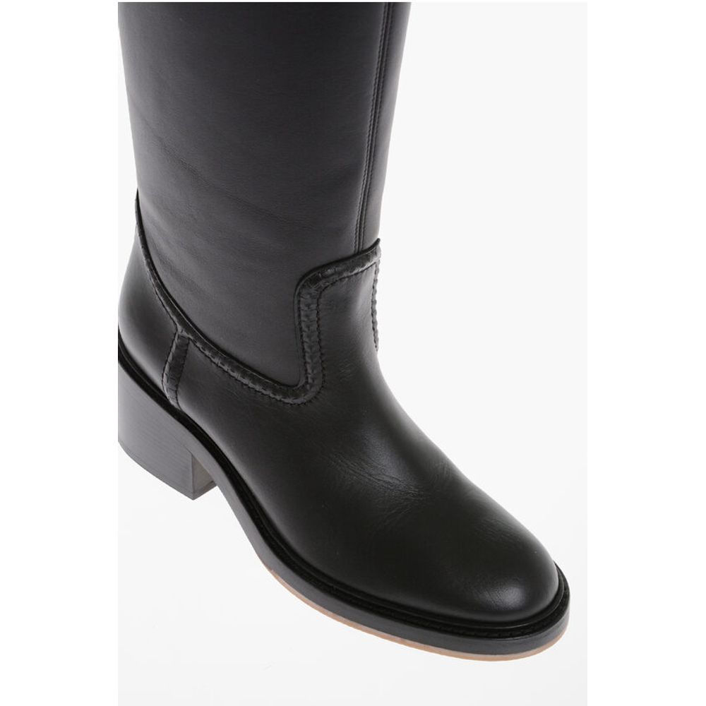 Leather High Boots with Embossed Stitches