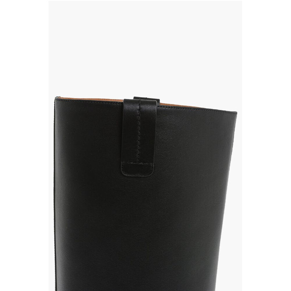 Leather High Boots with Embossed Stitches