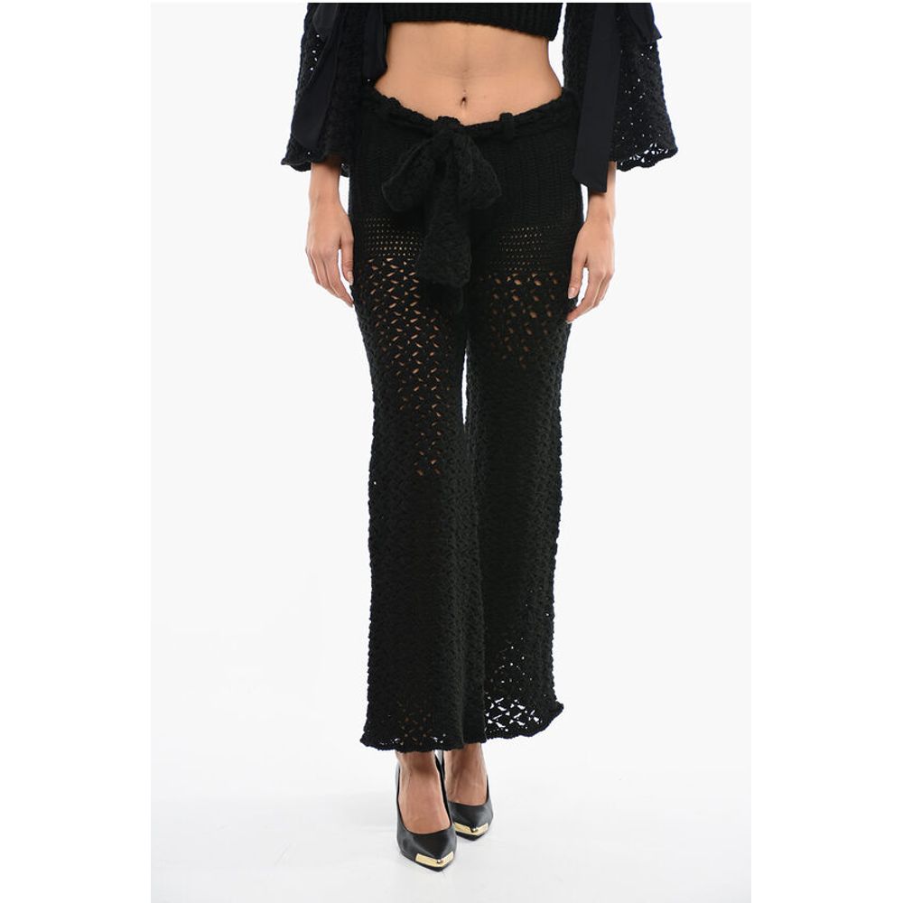 Knitted Openwork Trousers with Wide Leg