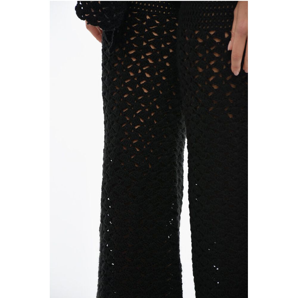 Knitted Openwork Trousers with Wide Leg