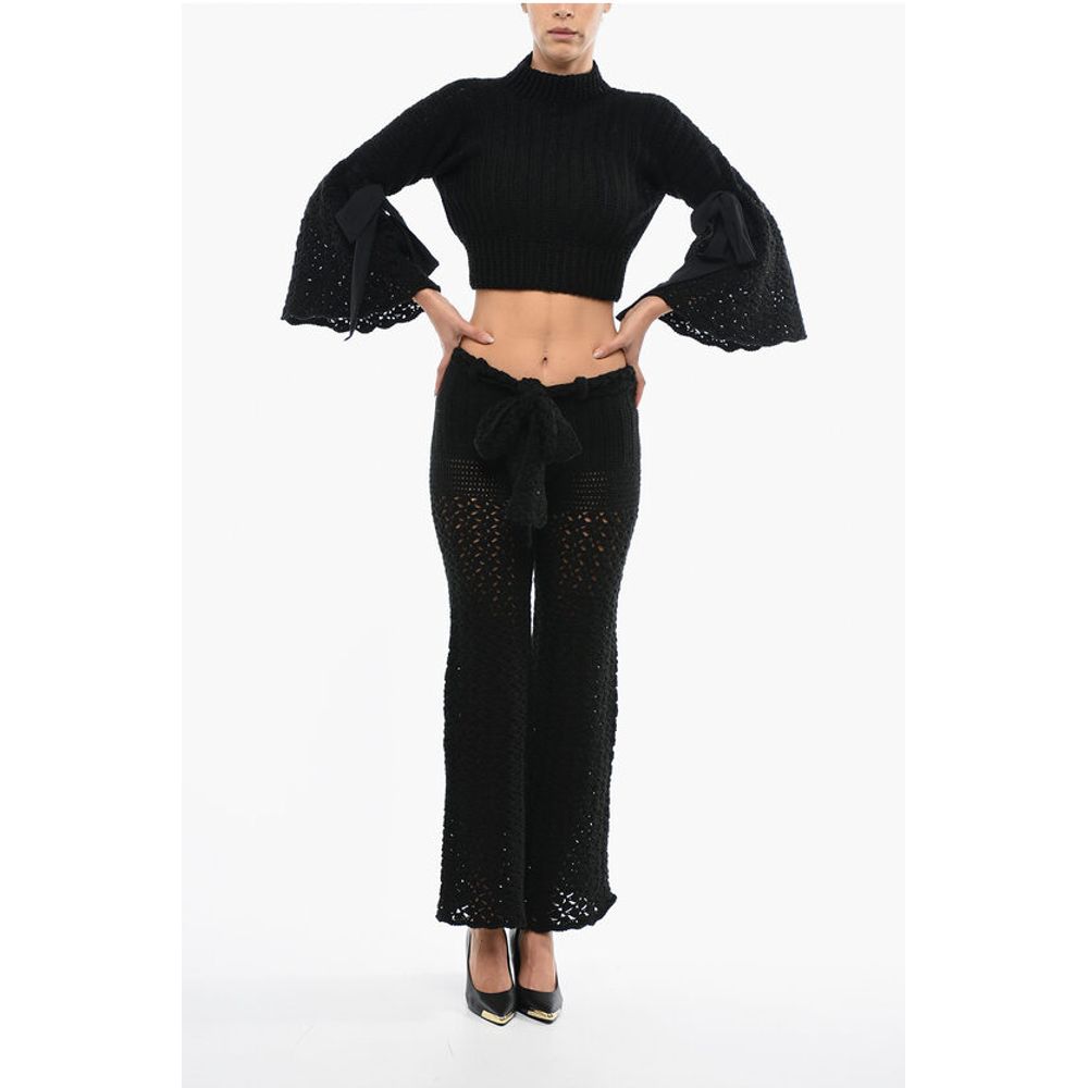 Knitted Openwork Trousers with Wide Leg
