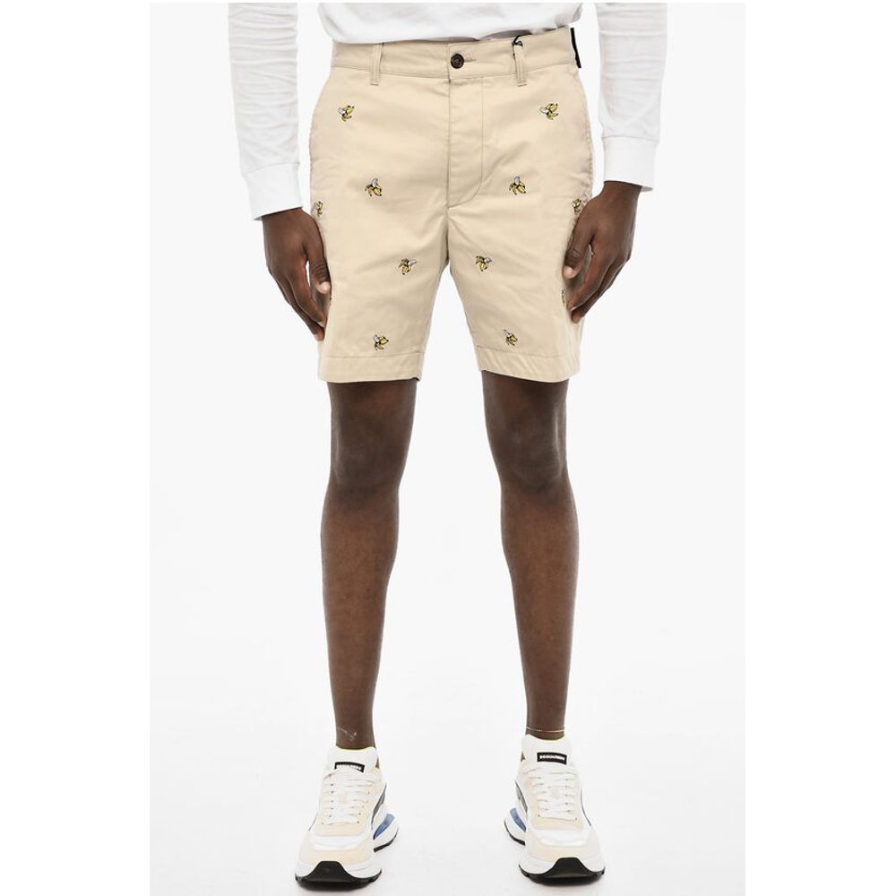 All-Over Embroidered Cotton Twill Cargo Shorts