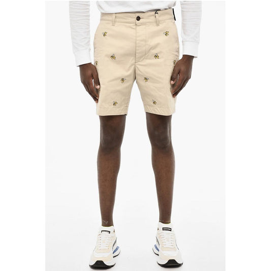 All-Over Embroidered Cotton Twill Cargo Shorts