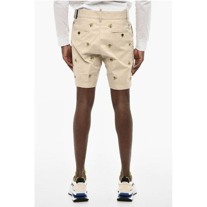 All-Over Embroidered Cotton Twill Cargo Shorts