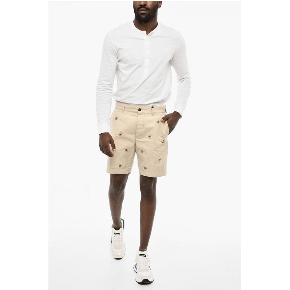 All-Over Embroidered Cotton Twill Cargo Shorts