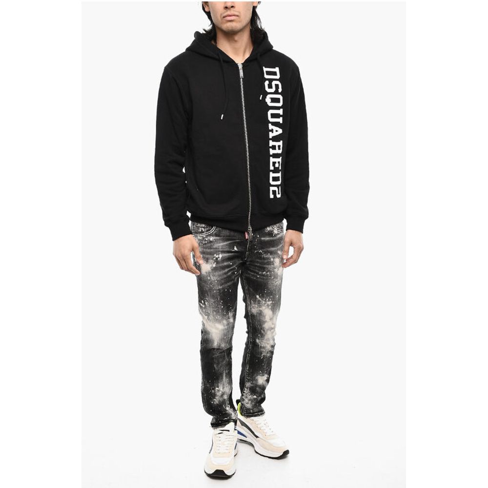 Cotton Sweatshirt with Zip Closure and Side Logo