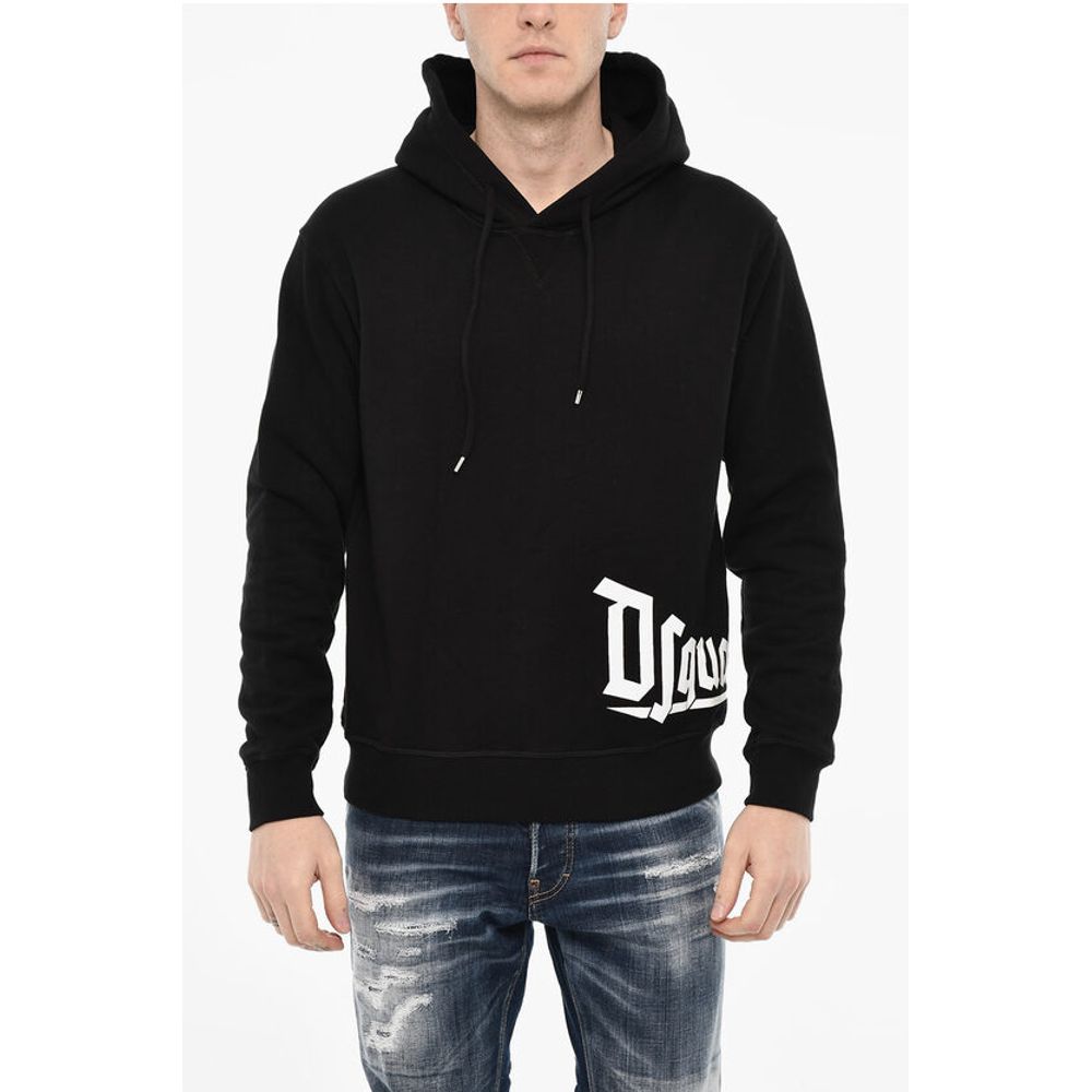 Cotton Hoodie with Gothic Print Logo