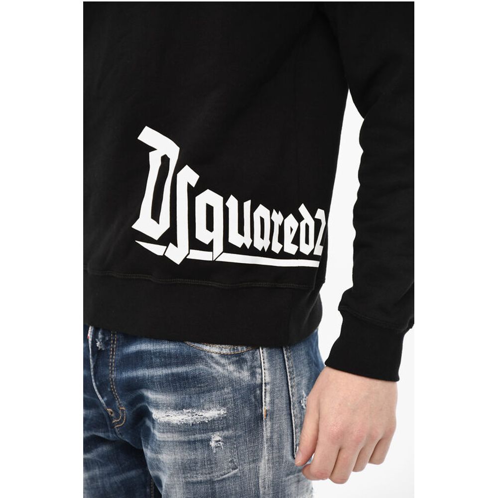 Cotton Hoodie with Gothic Print Logo