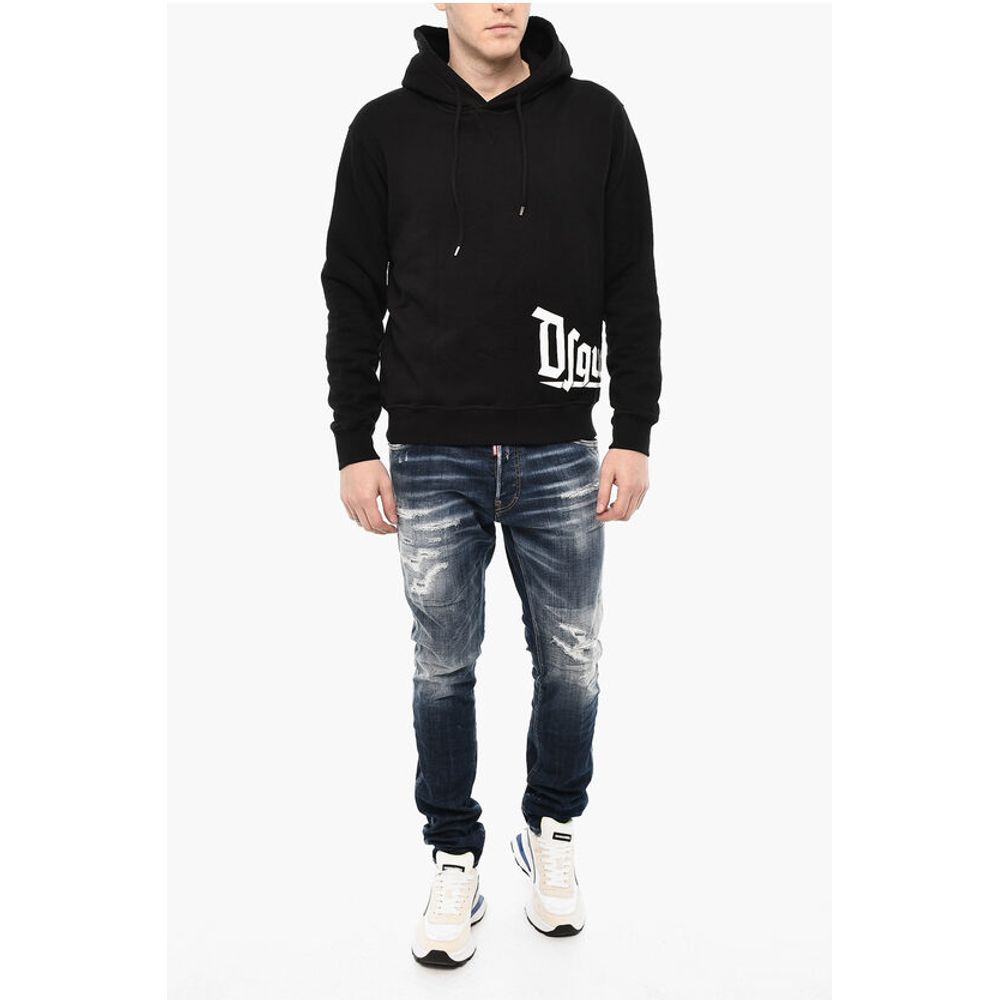 Cotton Hoodie with Gothic Print Logo