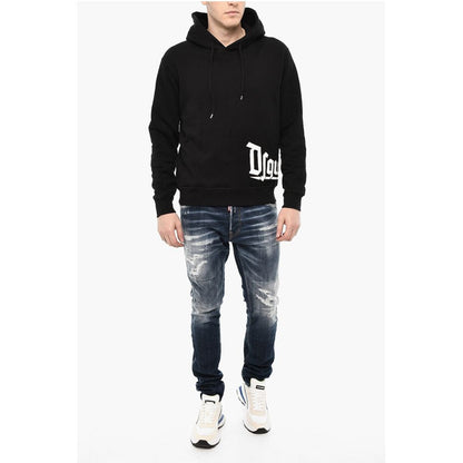 Cotton Hoodie with Gothic Print Logo