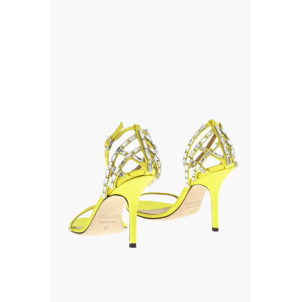 Satin CAGE Sandals Decorated With Rhinestones