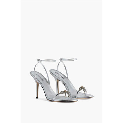 Metallic Effect Leather Sandals With Strap Heel 12 cm