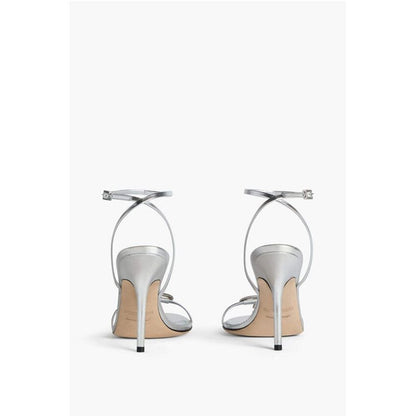 Metallic Effect Leather Sandals With Strap Heel 12 cm