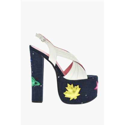 Leather EVENING Denim Lined Sandals With Patches Heel 17 cm